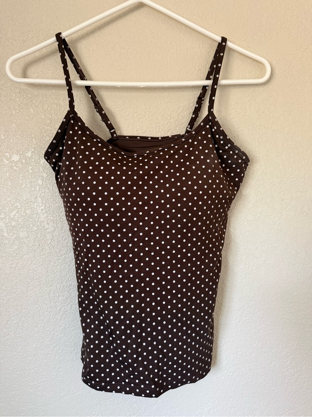 Klassy Network Brown and White Polka Dot Spaghetti Strap Tank